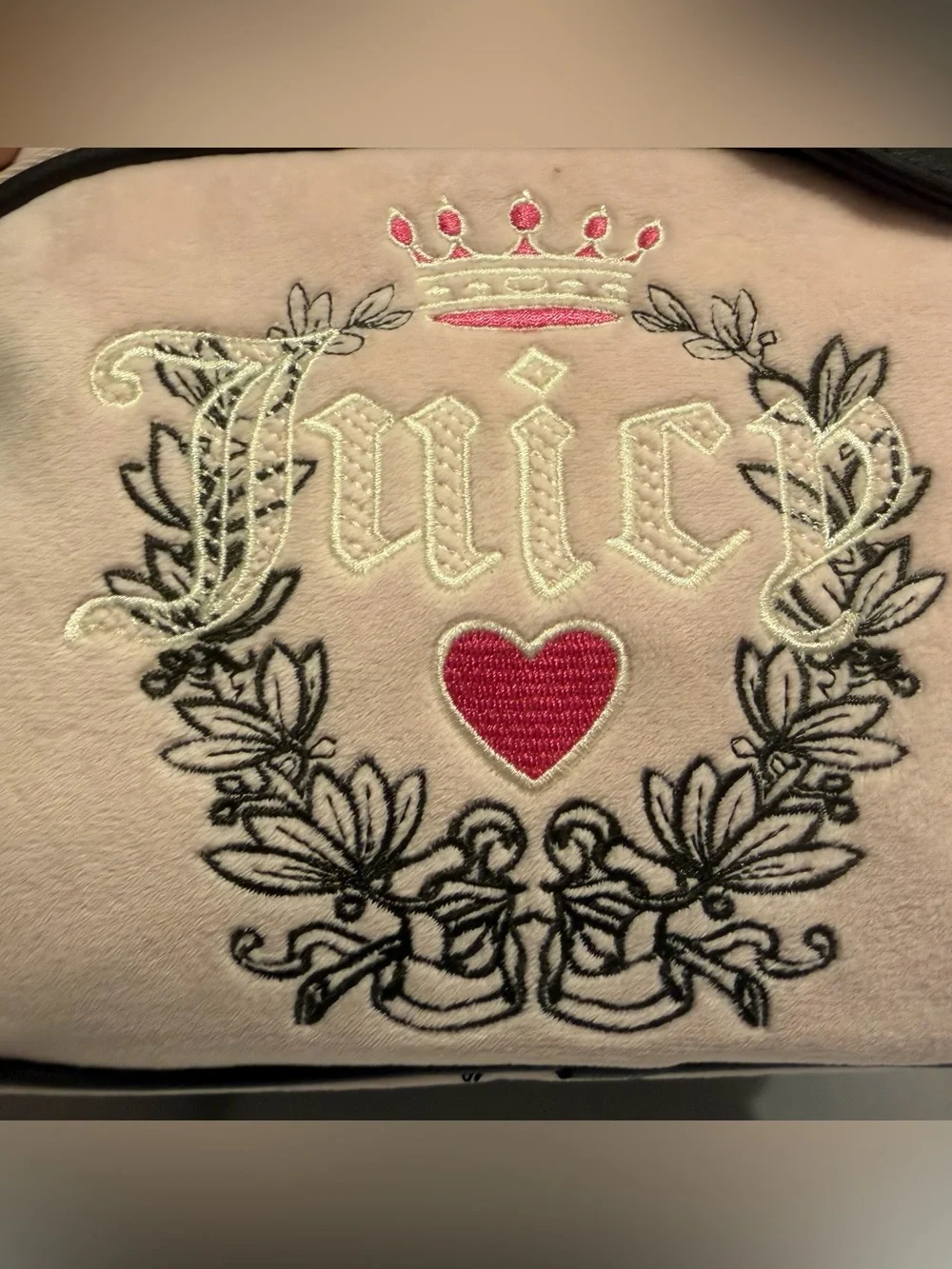 Juicy Couture Light Blush Pink Embroidered Heart Logo Velour Backpack. (P236) - Picture 6 of 12